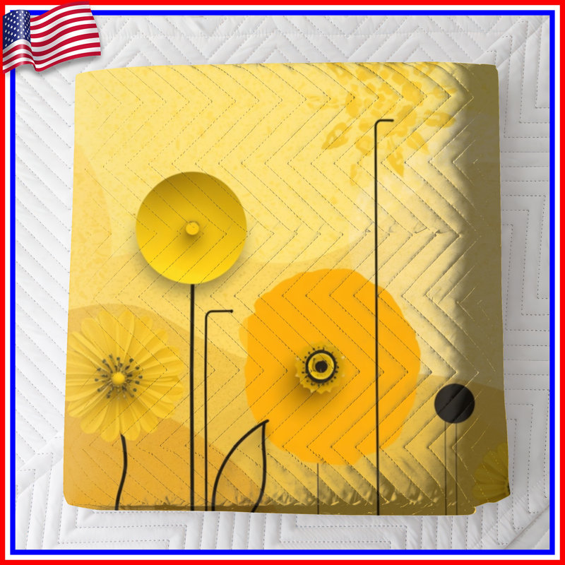 Couvre-lit matelassé jaune artistique, Twin
