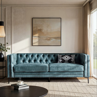 Brinna Upholstered Button-Tufted Sofa with Metal Legs