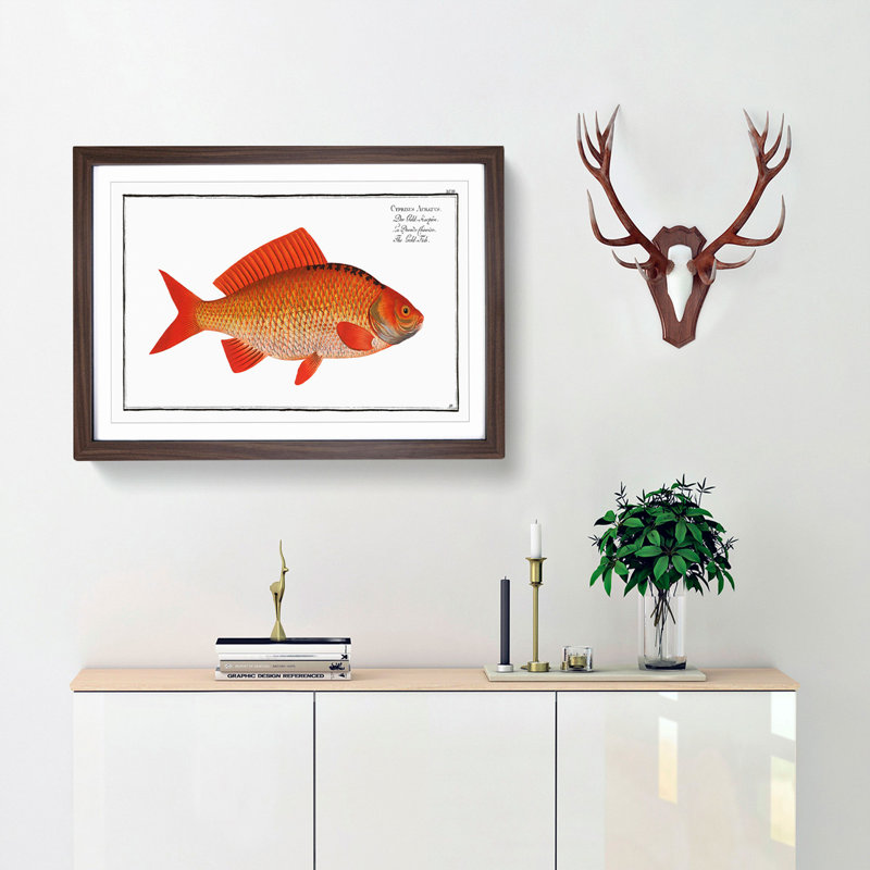 Goldfish by M.E. Bloch - Picture Frame Painting Print, Walnut Framed, 27cm H x 36cm W x 2cm D