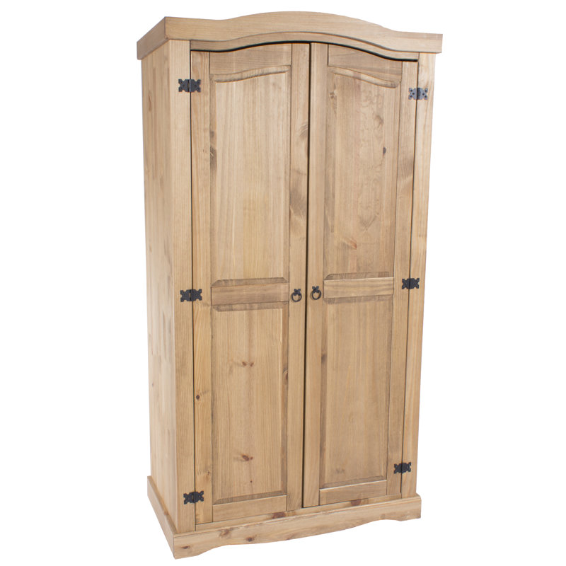 Deaver 2 Door Wardrobe, solid pine with antique wax finish, Corona design.