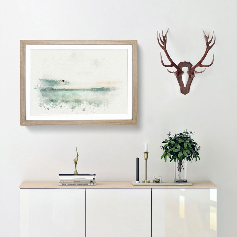 Surfing in Zuma Beach Malibu in Abstract - Picture Frame Graphic Art Print, Oak Framed, 62cm H x 87cm W x 2cm D