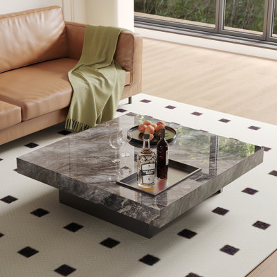 Table basse carrée 42 po, table basse luxueuse en marbre avec pieds et plateau en acier inoxydable