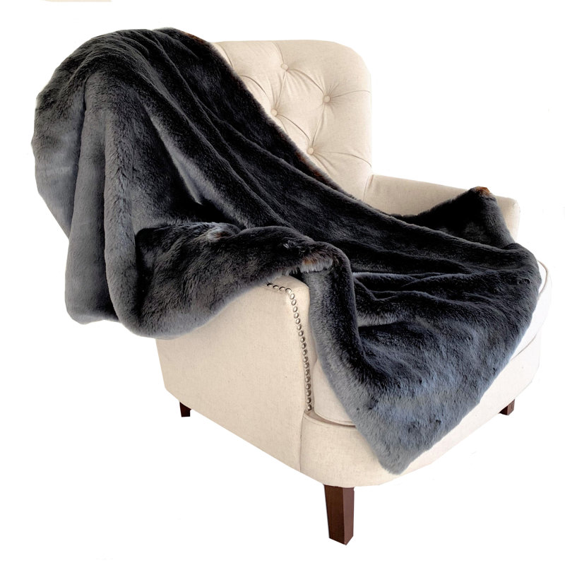 Jeté de luxe à deux tons gris/ambre fabriqué à la main avec revers floral Plutus, l 80 po x L 110 po