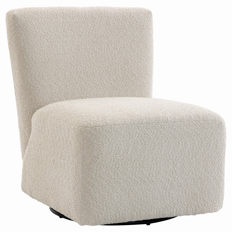 Upholstered Armless Swivel Accent Chair, Beige