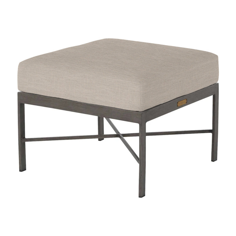 Monaco Outdoor Ottoman With Cushion, Indigo Velvet, Slate Gray, No Welt