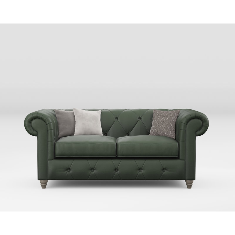 Melrose 2 Seater Leather Sofa, Hunter Green, Washed Oak