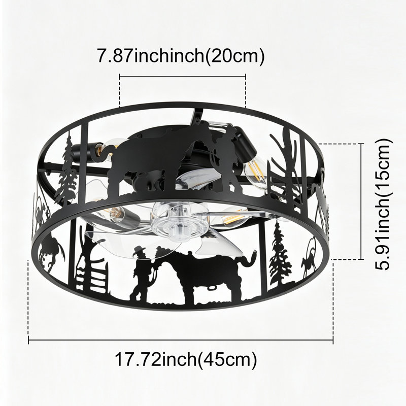 Ventilateur de plafond encastré noir 17,72 "avec télécommande Western Cowboy