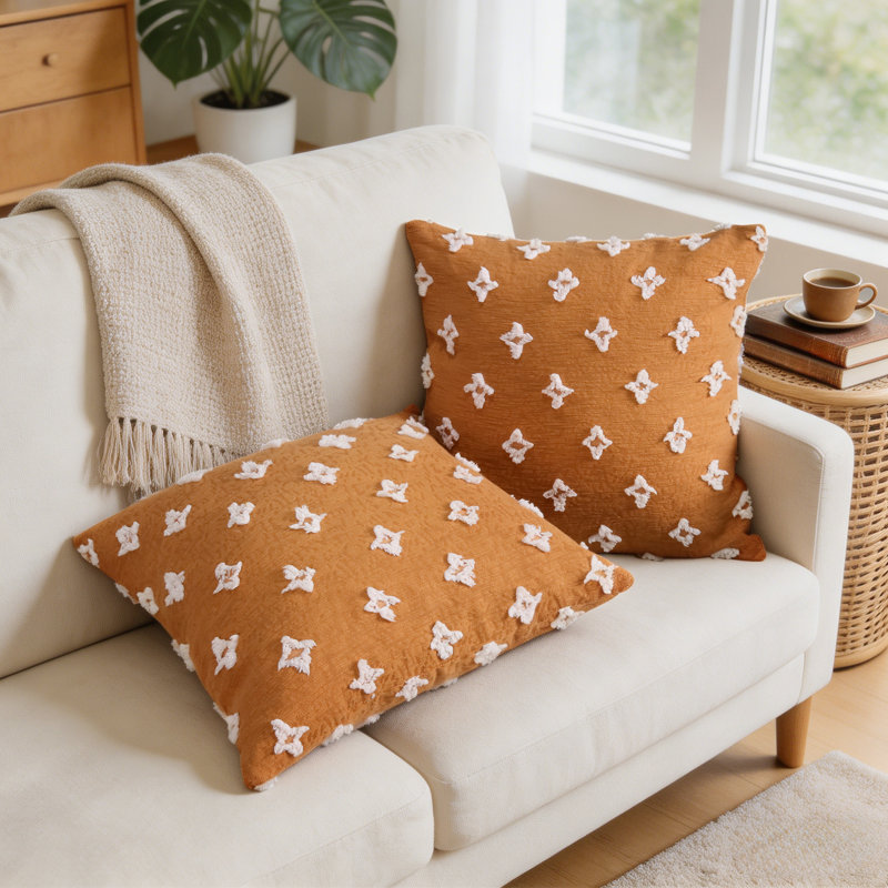 Housse de coussin 100% coton à motif floral marguerite (ensemble de 2), Orange