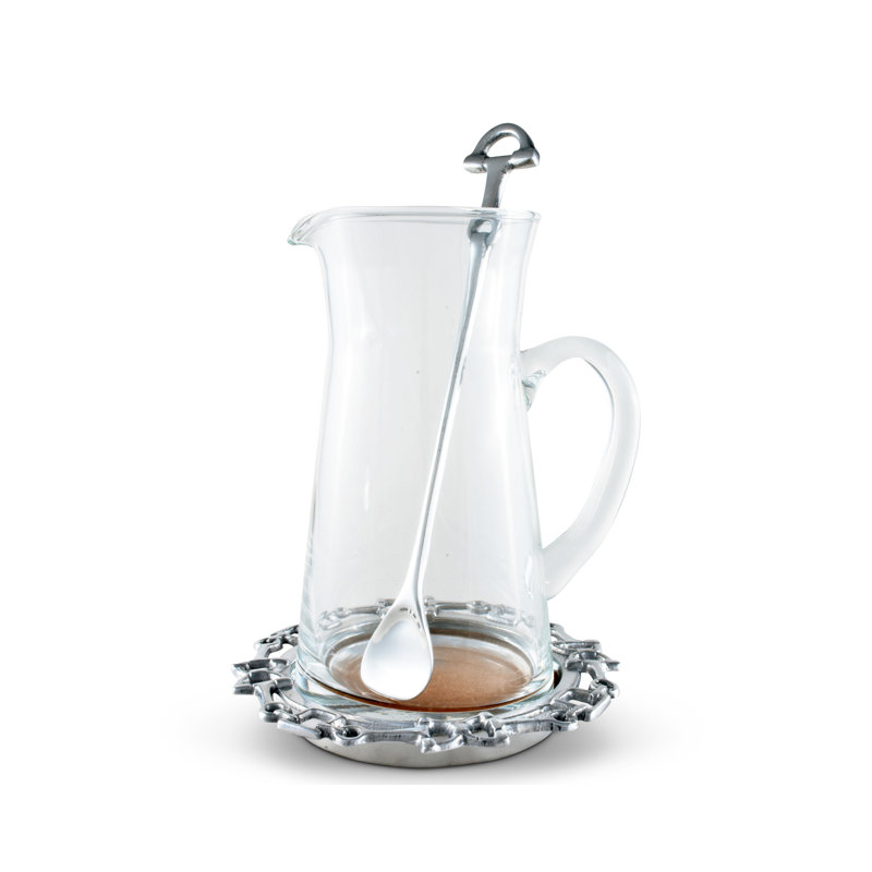 Handcrafted Aluminum Equestrian Pitcher Set with Glass and Cork Base