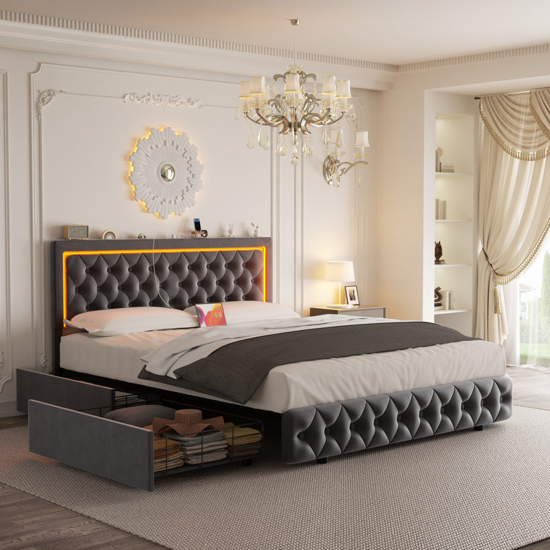 Lambertville Wingback Storage Bed, Gray, Queen