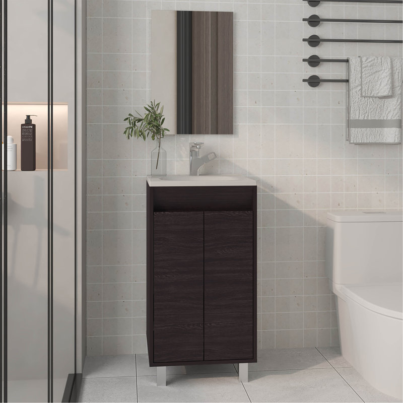 Armoire de salle de bain à miroir, une porte, deux tablettes (SANS ROBINET INCLUS), Noir, Noir