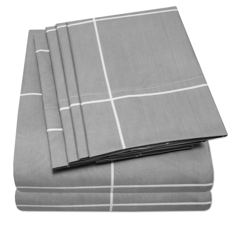 Ensemble de draps rayés avec taies d'oreiller Loft, Ensemble de draps pour lit double avec 4 taies d'o, Gris à rayures