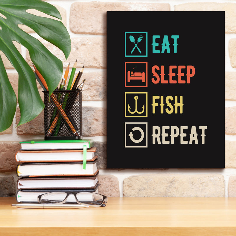 'Eat Sleep Fish Repeat' by Epic Portfolio, Canvas Wall Art, 16" H x 12" W x 0.75" D
