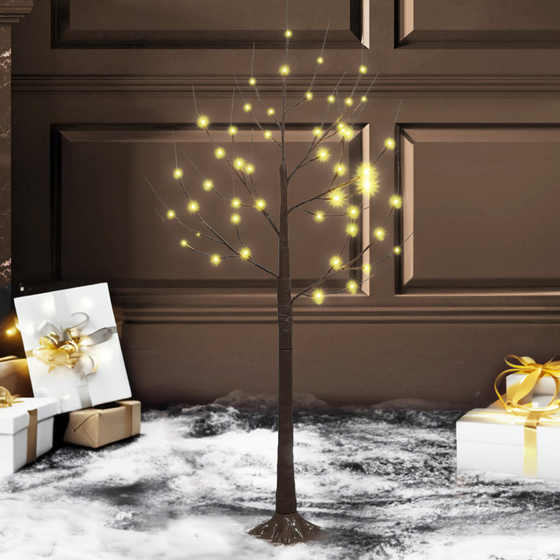 4FT Artificial Brown Twinkling Birch Tree w/ 48 LED Lights, 48 Inch Brown Lighted Twig Tree for Holiday Decor   , 4 ft.