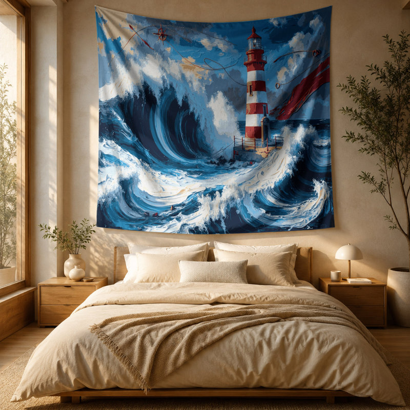 Tapisserie murale nautique rouge, blanche et bleue, 51 po x 60 po