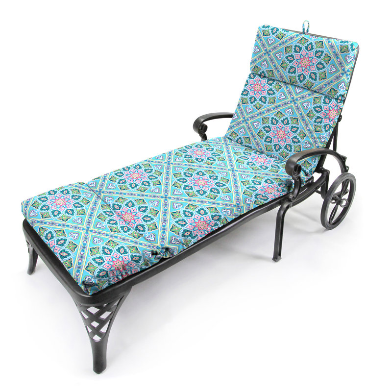 72" x 22" Outdoor Chaise Lounge Cushion with Ties and Loop, Light Blue Paisley