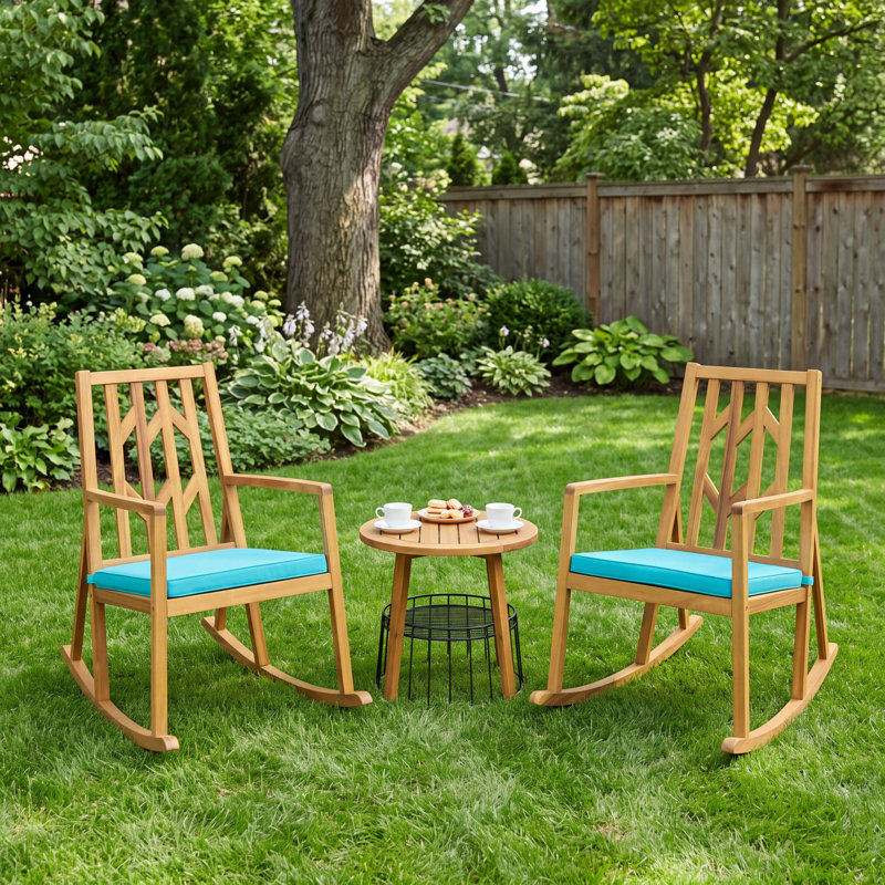 Fauteuil bascule de patio en bois d'acacia, Turquoise