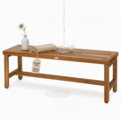 EcoDecors Eleganto Teak Shower/Garden Bench in Natural Earthy Teak, 47-inch Wide, Teak Shower Bench, Shelf, Teak Shower Stool, Teak Shower Seat, Shower Teak Bench, Natural Teak Color, 47 Inch, Teak Shower Bench for Inside Shower, 18 Inch Height