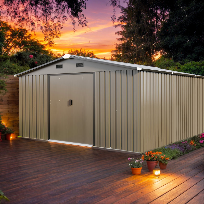 Durable 10x12ft Metal Storage Shed With Dual Windows, Brown