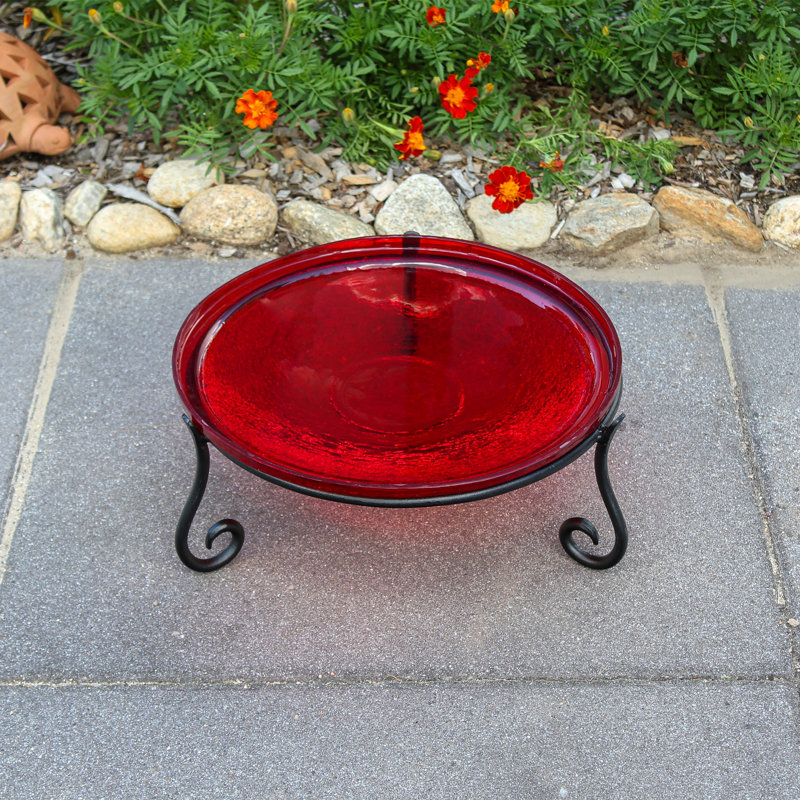 Bain d'oiseaux 14 po avec support craquelé II, Rouge