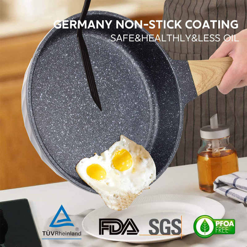 Granite Nonstick Induction Frying Pan Set with Wooden Handles