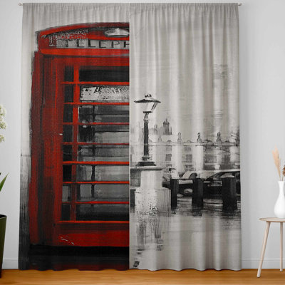 Red Phonebooth with Big Ben Blackout Curtains | Home Decor