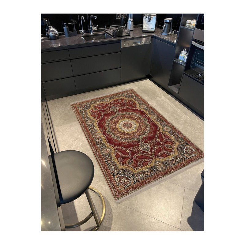 Tapis décoratif décoratif à franges rétro bourgogne traditionnel, Tapis de couloir 3 pi 3 po x 9 pi 10 po