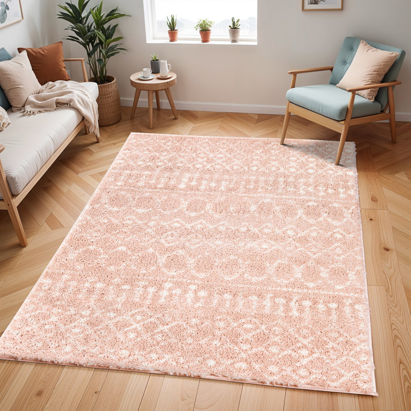 Modern Shaggy Area Pink/Cream, Rectangle 200 x 275cm