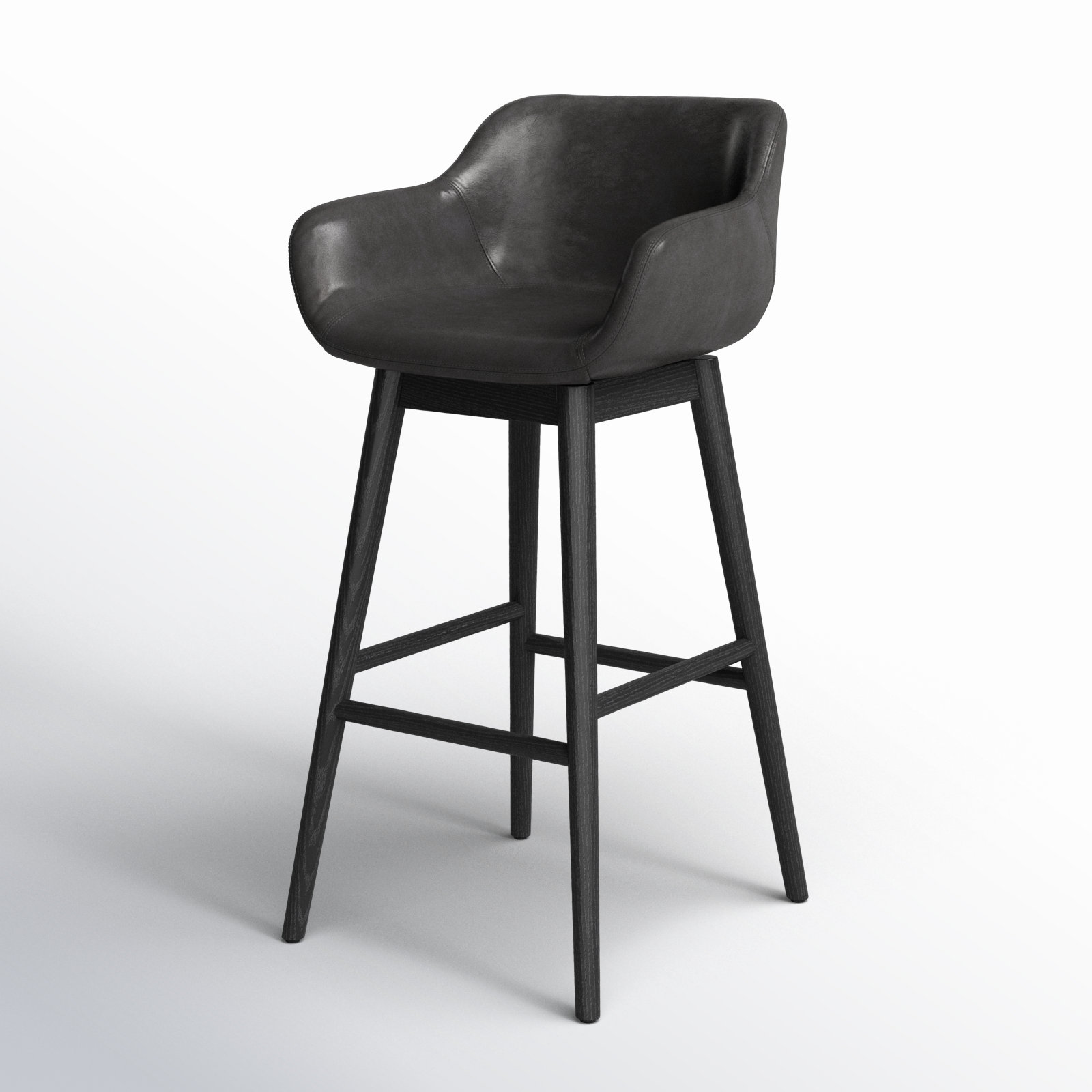 Bahari Swivel Bar and Counter Stool, Stained Black Ash, Sonoma Black/Genuine Leather, Bar Stool (30.5" Seat Height)