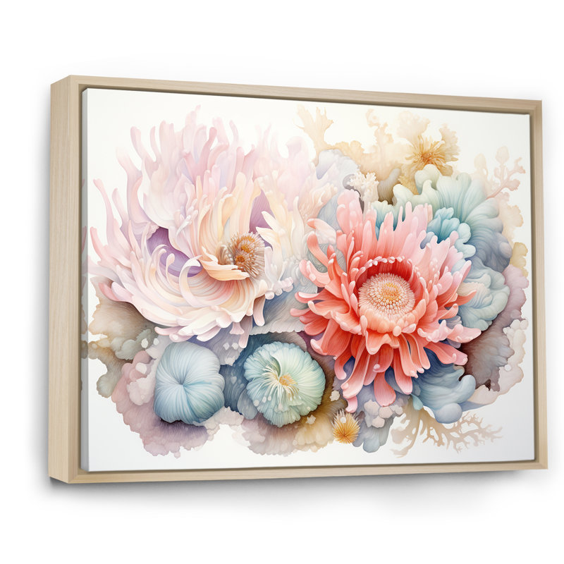 Plantes géantes anémone I - art mural floral salon, Cadre naturel flottant, H 16 po x l 32 po x P 1 po