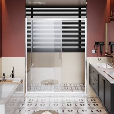 Single Sliding Shower Door, 60 In Width X 72 Height, 1/5 Inch Thick Clear Tempered Glass, Alloy, And Smooth Experience W H Door With Aluminum Frame, Adjustable Guide Rails, Water - Tightness