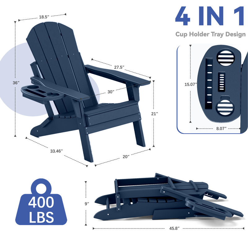 Hdpe Folding Adjustable Adirondack Chair Set Of 4, Navy