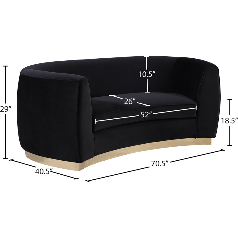 Breccan 70.5'' Velvet Loveseat, Gold, Black Velvet
