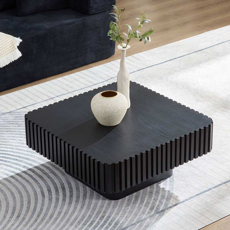 Table basse carrée en panneau de fibres à densité moyenne, Noir, H 13,77 po x l 31,5 po x P 31,5 po