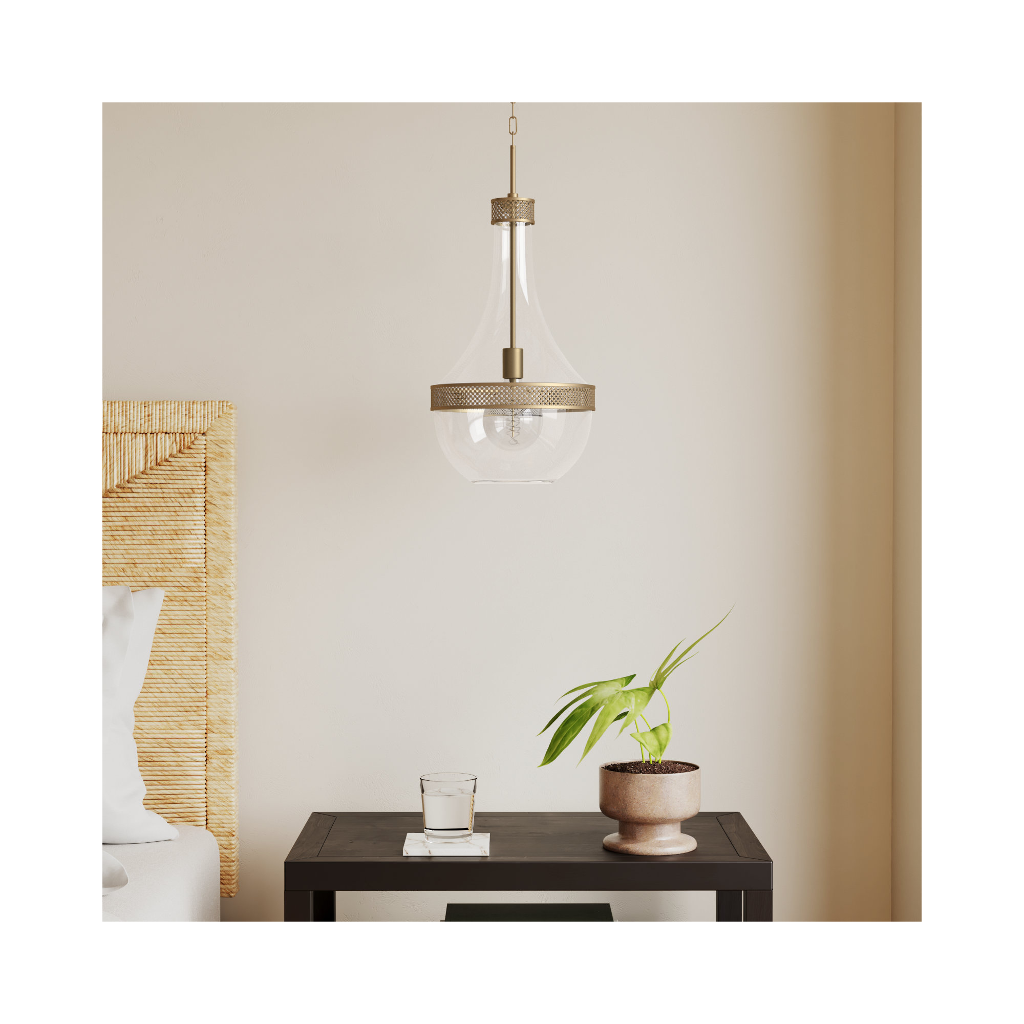 Twain Single Light Pendant, Aged Brass, 23" H x 10.75" W x 10.75" D