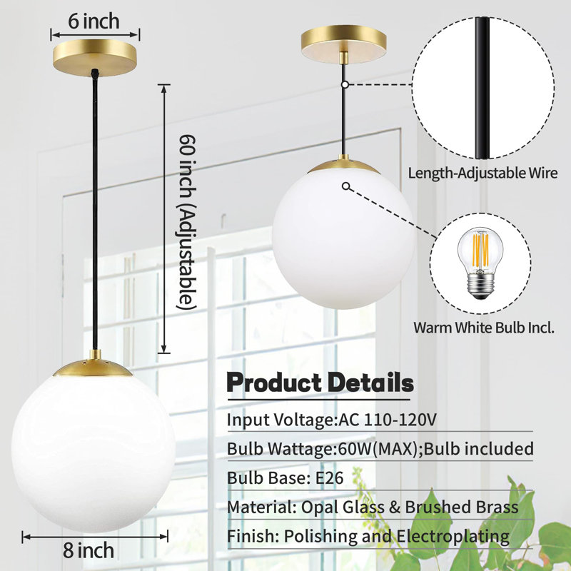 Luminaire suspendu 1 lumière Grovene, Laiton