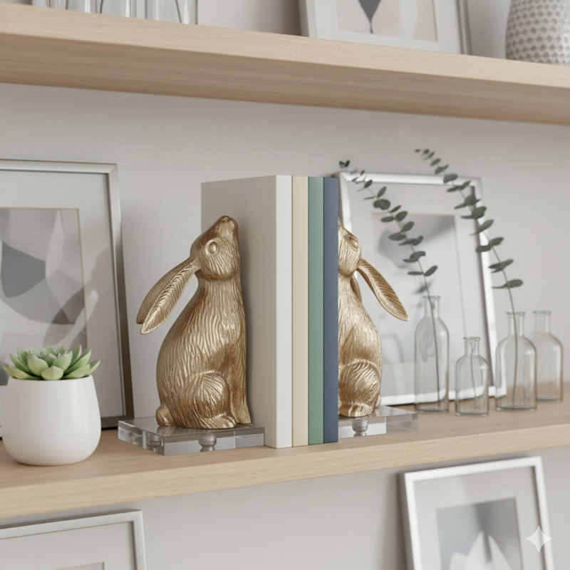 Figurine lapin Modern Bookends avec finition métallique
