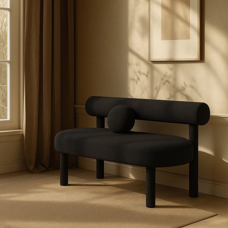 Banc de chambre rembourré Sweetgrove, Tissu bouclé noir