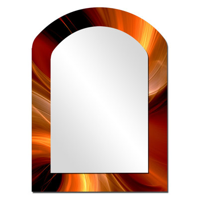 Knizair Orange Abstract Warm Fractal Design II - Fractals Asymmetrical Unique Wall Mirror, Modern Arch Mirror, Printed Metal Art