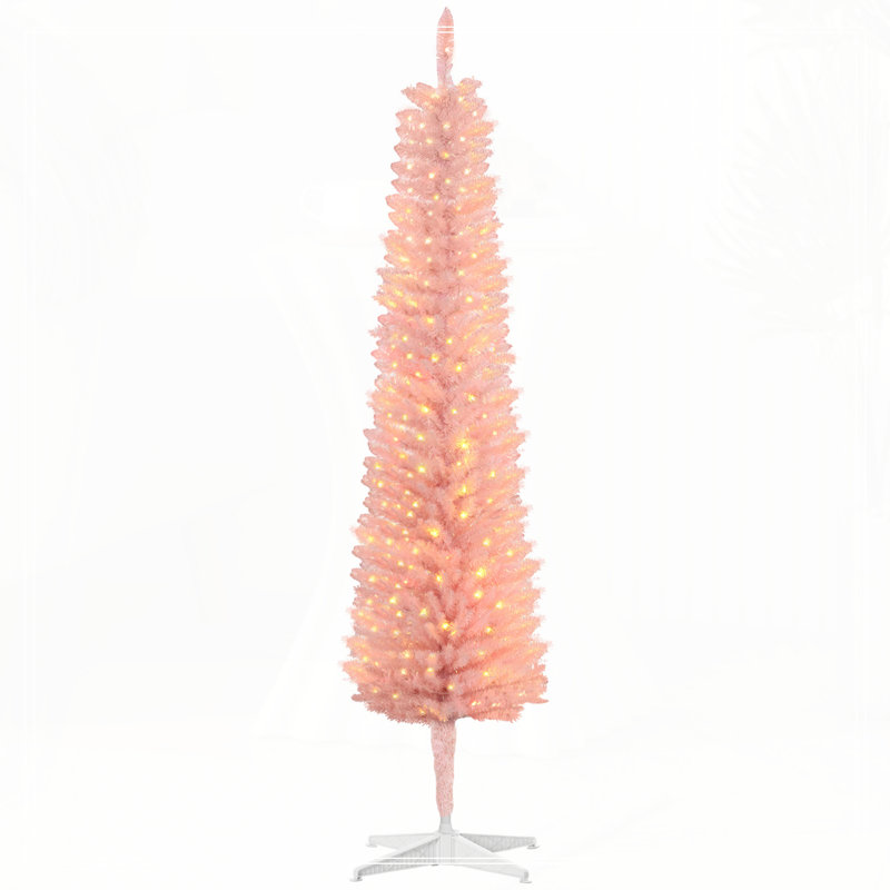 Arbre de Noël artificiel haute 5 pi avec 250 branches colorées, H 4,9 pi, Rose