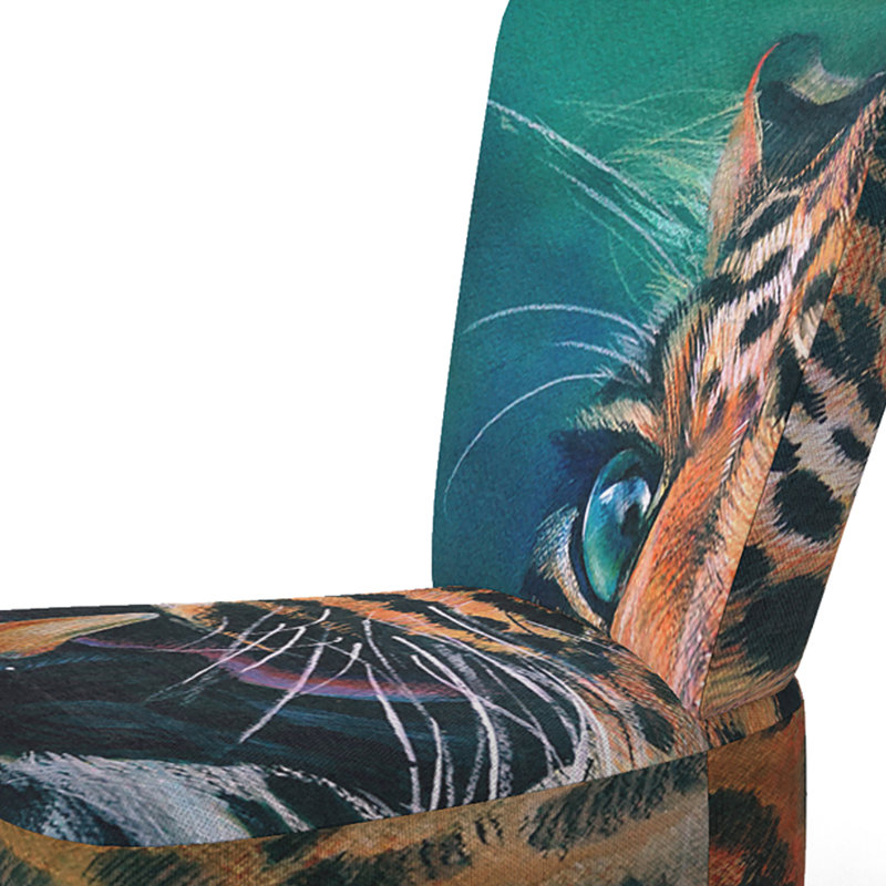 Accent Chair, Beige Floral Pattern Upholstered Decor - Beige Floral Pattern II, Blue/Orange/Black