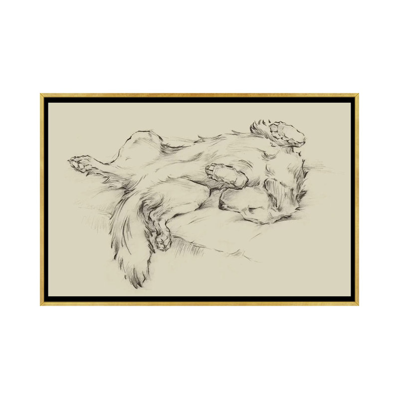 «Dog Tired II» par Ethan Harper - reproduction d'art, H 32 po x l 48 po x 1,5 po, Toile encadrée d'or, Pas de tapis