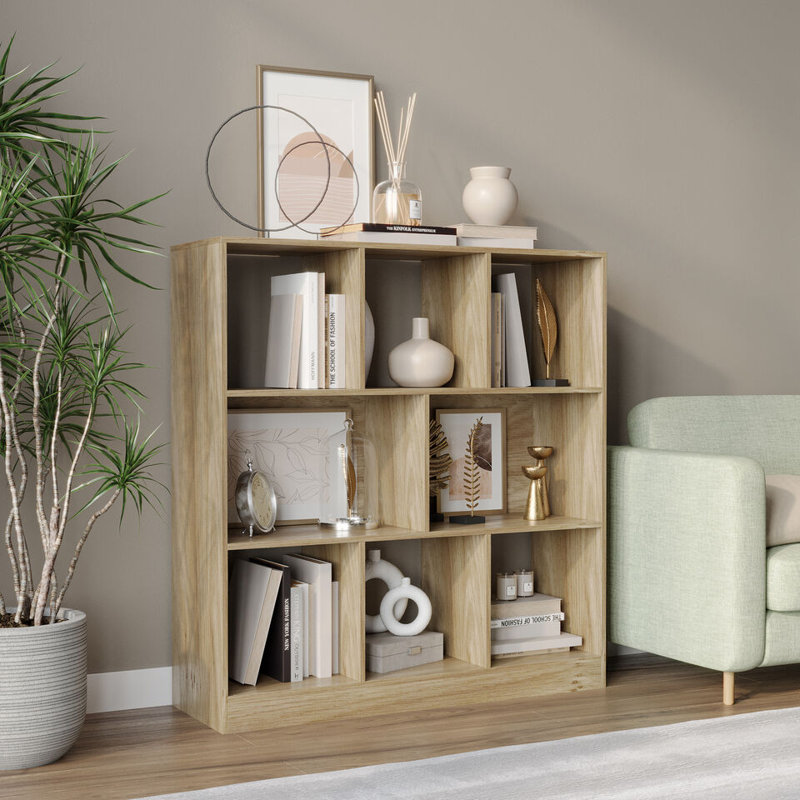 Sriyah 95cm H x 89cm W Solid Wood Bookcase, Oak