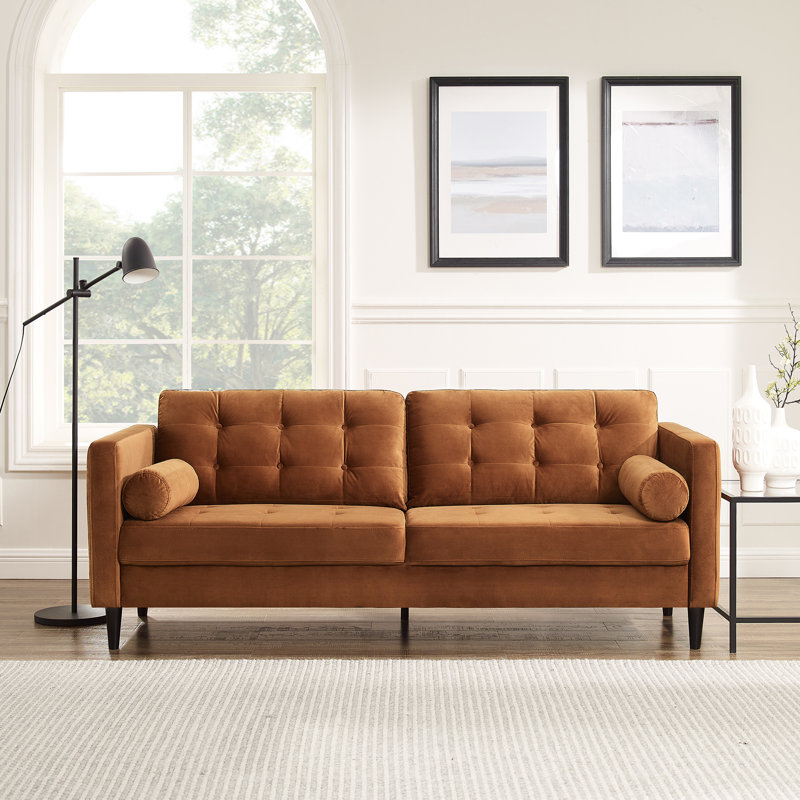 Jeses 204Cm Velvet Square Arms Sofa, Orange