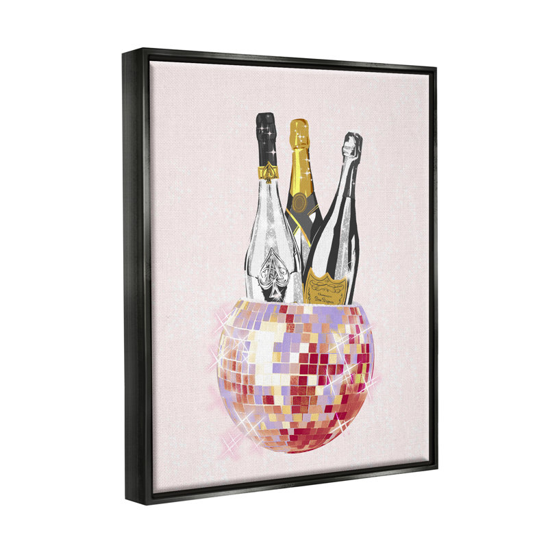 Glam Disco Champagnes par Ziwei Li, Cadre flottant noir de jais, H 31 po x l 25 po x P 1,7 po