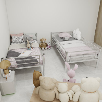 Lit superposé convertible en métal pour enfants, solution moderne peu encombrante pour les chambres partagées