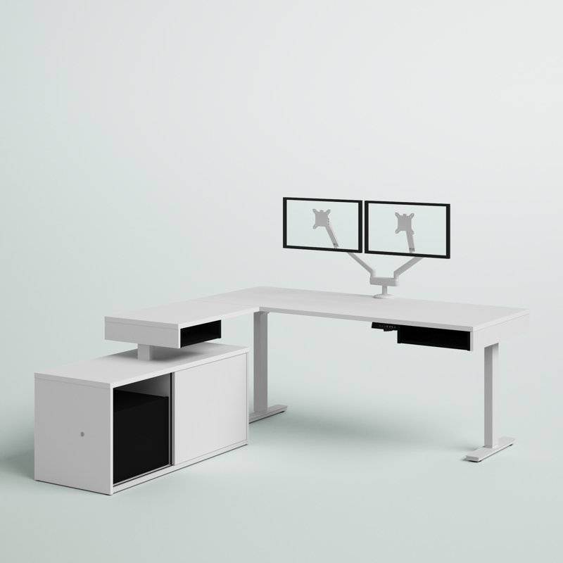 Izabel Adjustable L-Shaped Standing Desk, White/Black