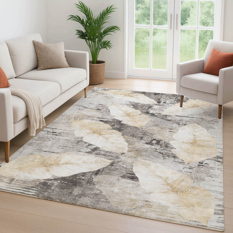 Premium Machine Washable Mayfield floral Rug, 9' x 12', Brown