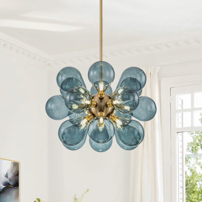 Angeni 18-Light Blue Glass Bubble Globe Cluster Sputnik Chandelier