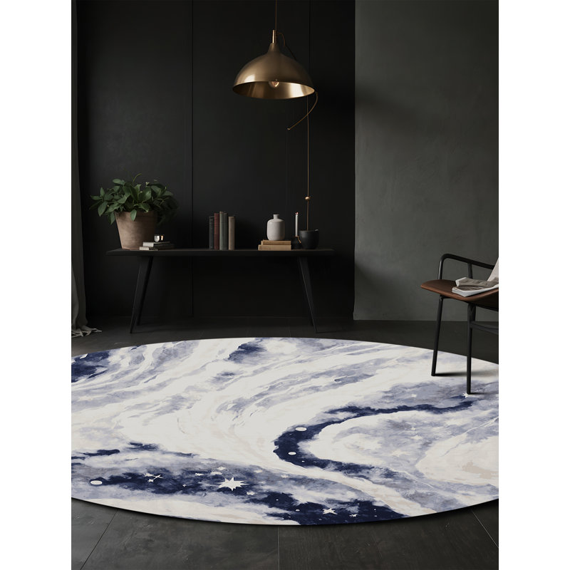 Tapis gris soyeux et moelleux, Rond 6 pi